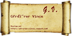 Gfrörer Vince névjegykártya